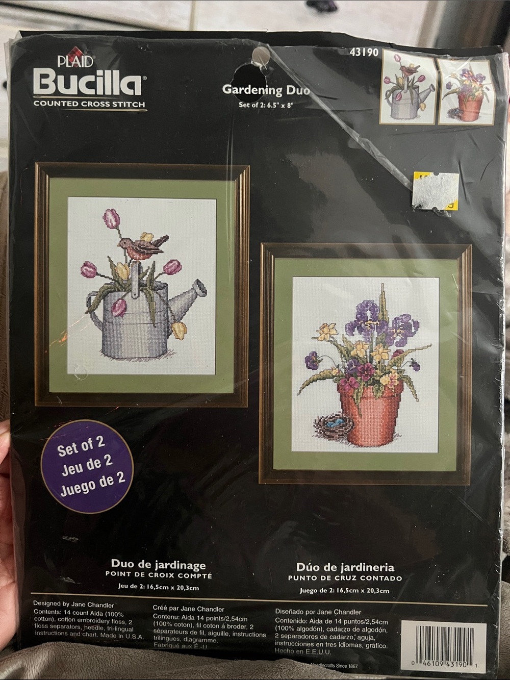 Bucilla "Gardening Duo" Counted Cross Stitch Set - Floral Watering Can & Pot.